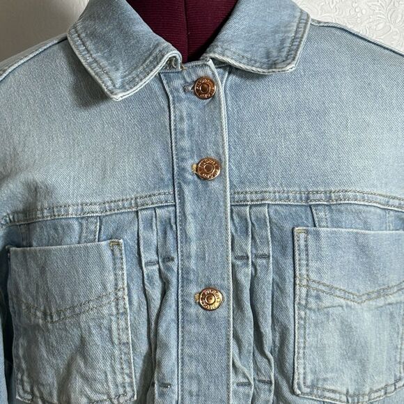 Anthropologie Pilcro Pleated Front Denim Jacket  Sz. XS Light Wash Back Buckle - Picture 12 of 16